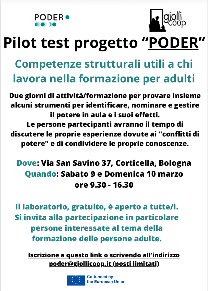 locandina pdf del pilot test progetto PODER Bologna